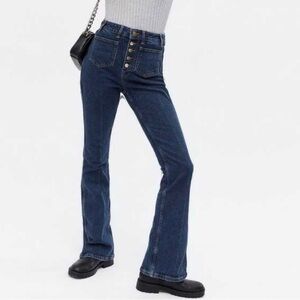 NEW LOOK Brooke Flare Jeans Medium Wash High Rise Button Fly Flat Front Size 8